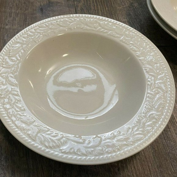 Sango Garland 8.7/8” Wide Rim Soup Bowl Embossed Scrolls & Floral Set of 3 - Picture 5 of 7